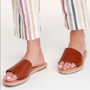 Lulus Chestnut Brown Espadrille Slide Sandals Flat